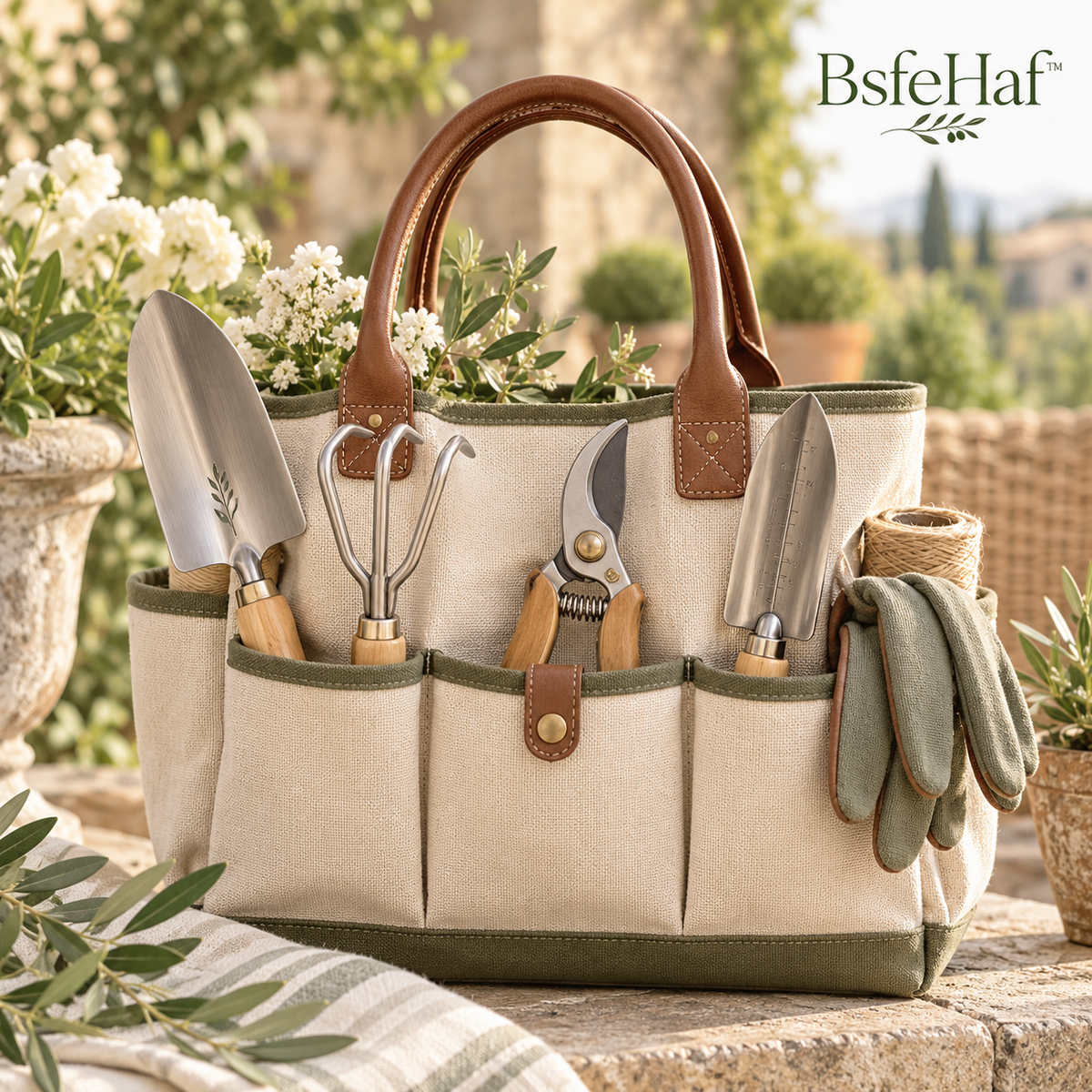 BsfeHaf™ Provence Canvas Garden Tool Tote Set