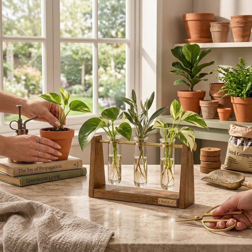 BsfeHaf™ Wood & Glass Plant Propagation Station