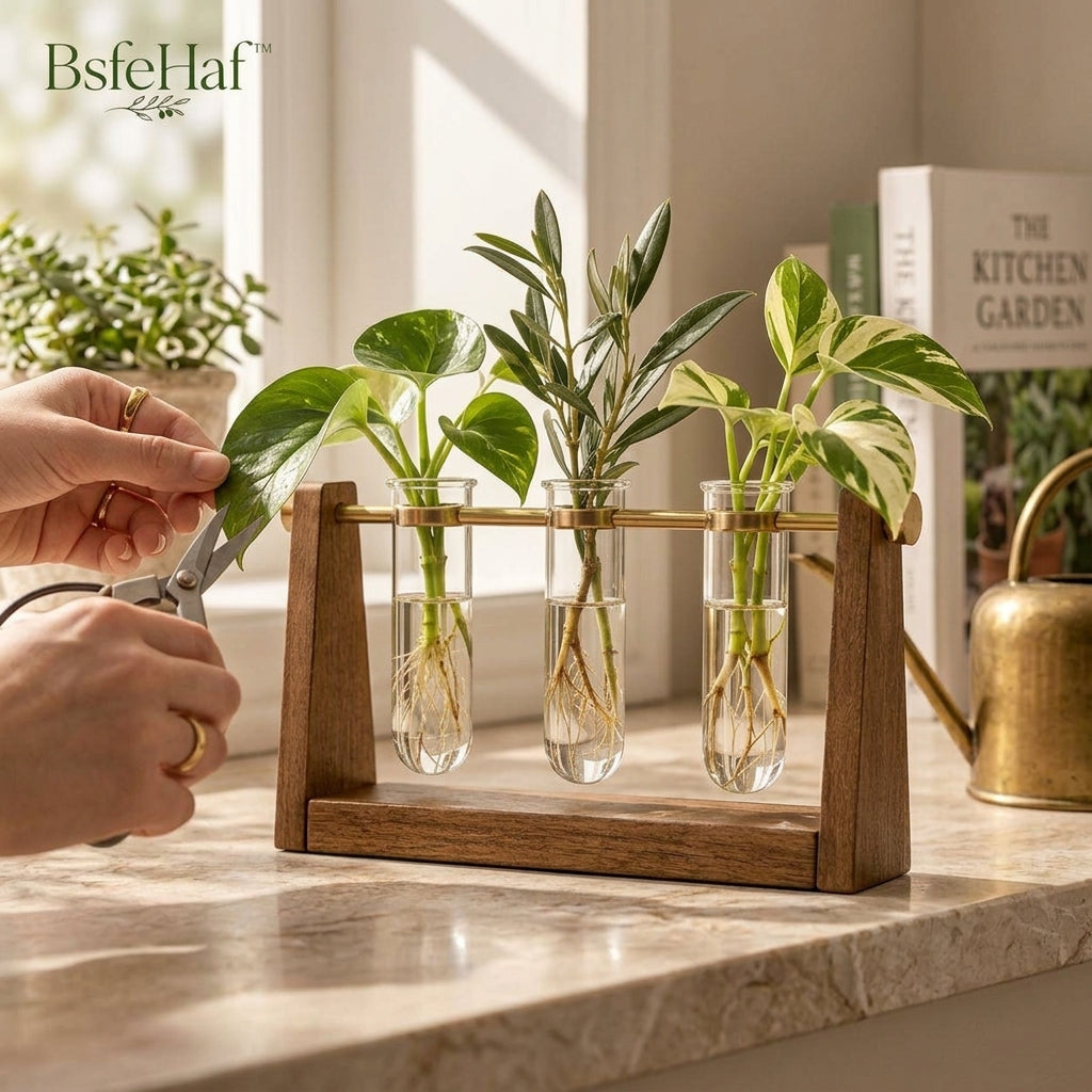 BsfeHaf™ Wood & Glass Plant Propagation Station